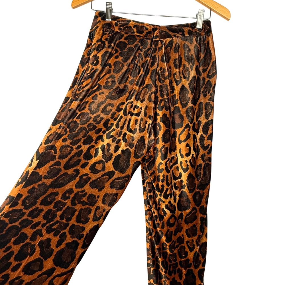 Per Se by Carlisle Leopard Print Velvet Wide Leg Pants Brown Tan Animal Print - Picture 3 of 11
